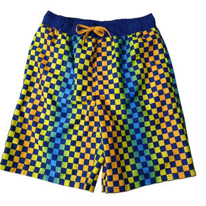 Barracuda Bay Swim Trunks Men Sz XL Colorful Art Deco Checkered Psychedelic Surf